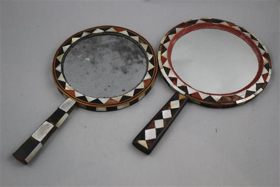 Two 19th century Ottoman circular hand mirrors, largest 8in.